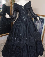 Starry Night Gown  Victorian Gothic Wedding Gown New style....black lace and stars