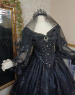 SOLD! Black Starry Night Gothic/Victorian Gown with Stars + veil, tiara...Medium