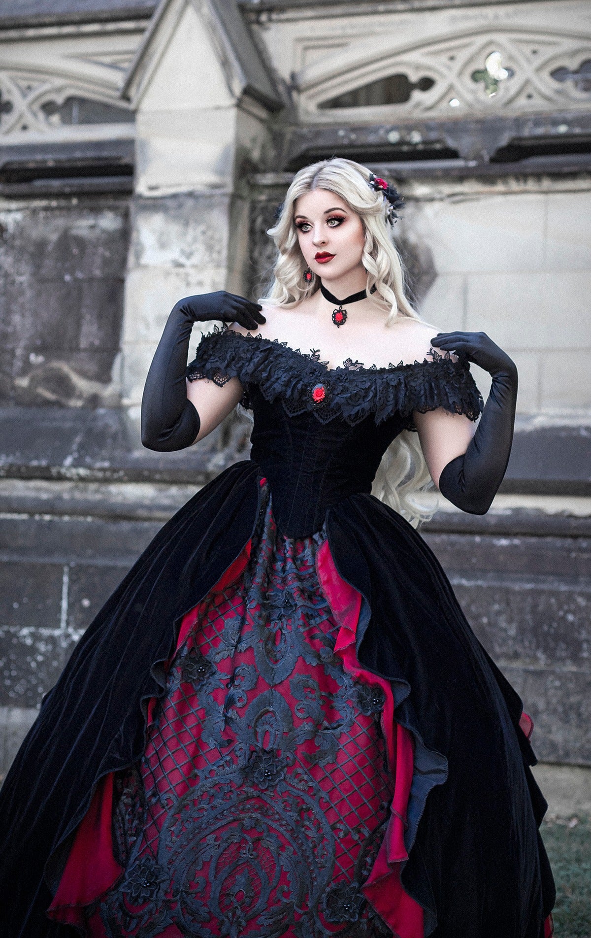 Black Red Long Gothic Prom Dress D1033 - D-RoseBlooming